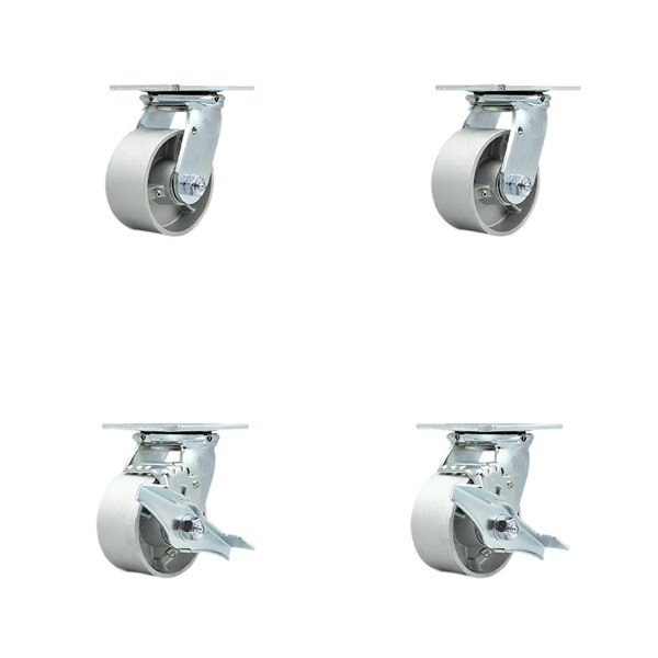 4 Inch Semi Steel Swivel Caster Set with Roller Bearings 2 Brakes